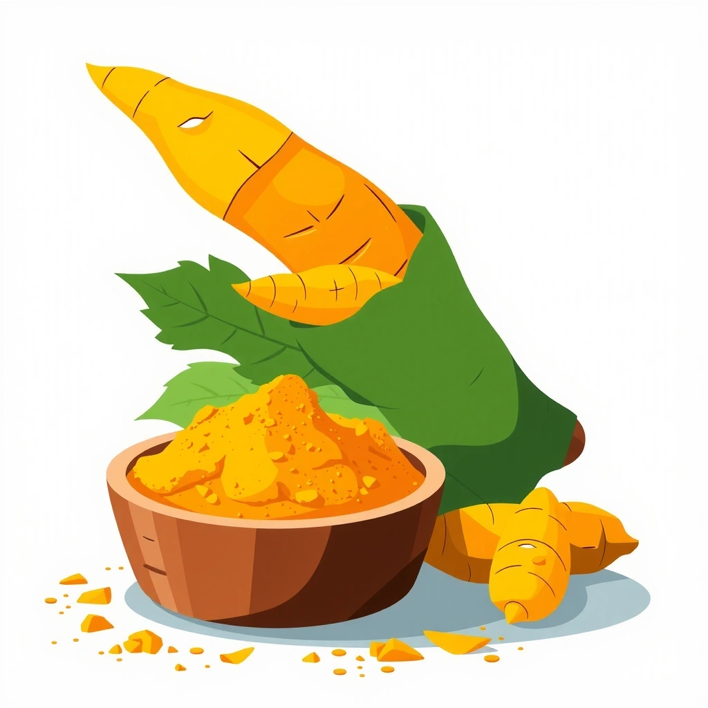 Fresh turmeric root and powder with golden color