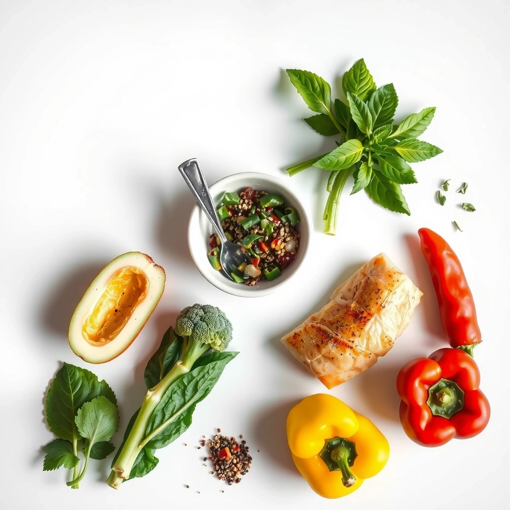 Healthy PCOS-friendly meal preparation with colorful vegetables and ingredients