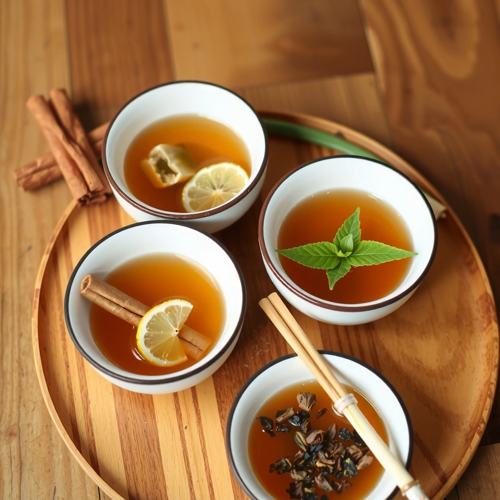 Herbal tea blend with Indonesian spices in traditional cups